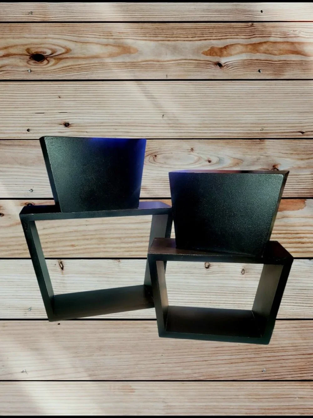 Set Of 4 - Dark Wood Floating Wall Cubes - Display Shelves - Black